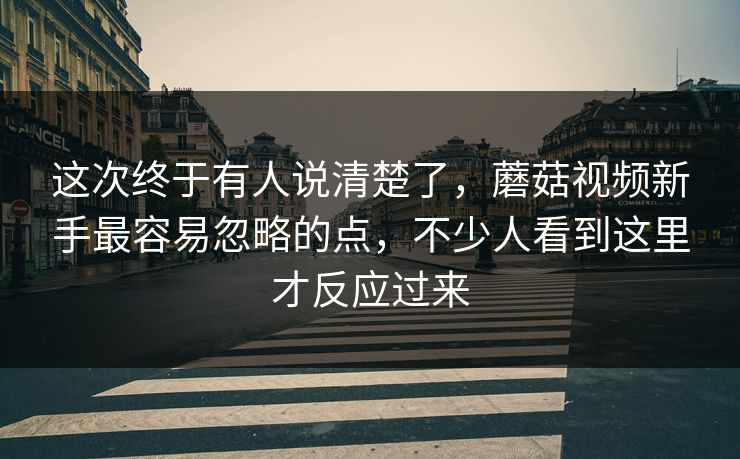 这次终于有人说清楚了，蘑菇视频新手最容易忽略的点，不少人看到这里才反应过来
