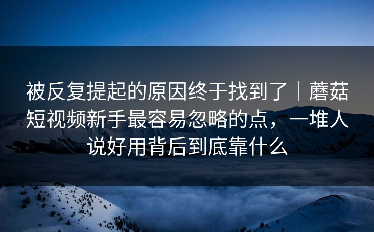 被反复提起的原因终于找到了｜蘑菇短视频新手最容易忽略的点，一堆人说好用背后到底靠什么