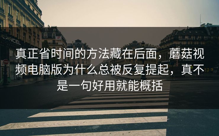 真正省时间的方法藏在后面，蘑菇视频电脑版为什么总被反复提起，真不是一句好用就能概括