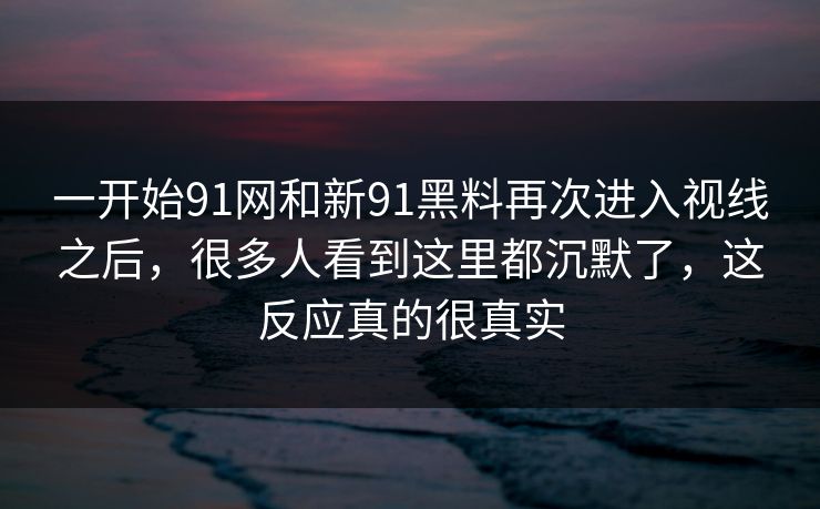 一开始91网和新91黑料再次进入视线之后，很多人看到这里都沉默了，这反应真的很真实