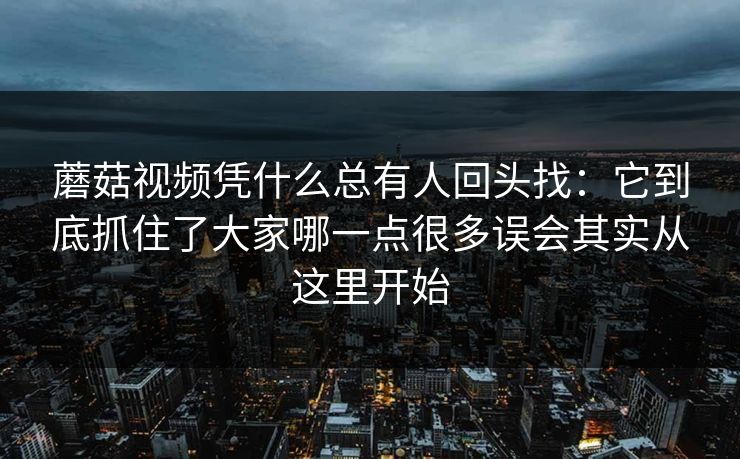 蘑菇视频凭什么总有人回头找：它到底抓住了大家哪一点很多误会其实从这里开始